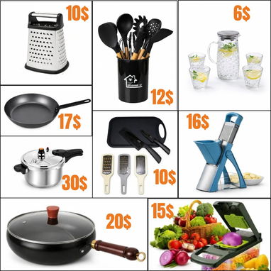 Clóset, plato, colchón, rallador, cocina, bombillo, lámpara, sombrilla, sartén, espejo, cortina, almohada - 6/8