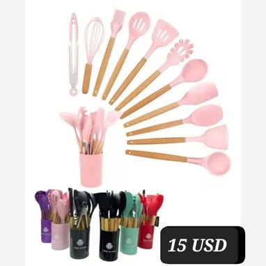 Set de 12 piezas de silicona con cabo de madera - Img 121892502