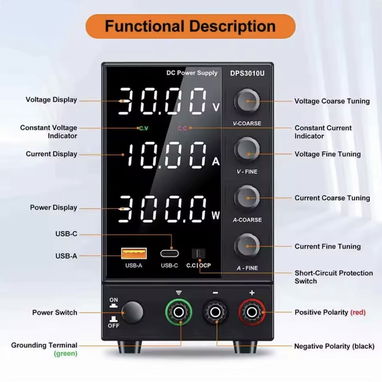 Fuente de laboratorio regulable 30 volt/10A para técnicos en electrónica - 6/7