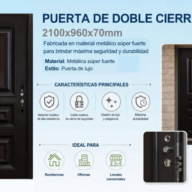🚧 Puerta de Doble Cierre  📐 Medidas: 2100 x 960 x 70 mm 🏗️ Material: Metálica súper fuerte Estilo: Puerta de lujo 🚧 - 6/7