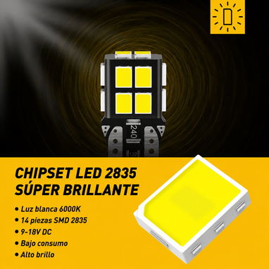 Bombillo LED AUXITO T10 W5W Cola de Pescado 14 SMD 2835 6500K Blanco Frío – Paquete de 2 - 7/10