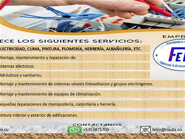 ✅ Mipyme FELCO SURL brinda servicios de Clima, Albañilería, Electricidad, Plomería, Herrería, entre otros al 53875709 - Img main-image-45528250
