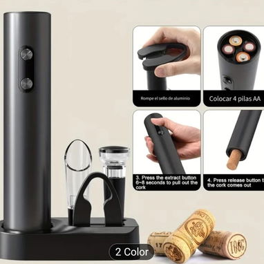 ABRIDOR DE BOTELLAS DE VINO ELECTRICO | KIT ABRIDOR DE BOTELLAS DE VINO| REGALO IDEAL PARA AMANTES DEL VINO - 4/4