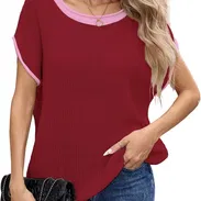 Chaleco de punto a rayas ligero de gran tamaño para mujer, con cuello redondo, manga casquillo delgada, con cuello redon - Img 52493207