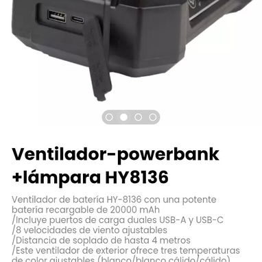 Ventilador-powerbank +lámpara HY8136.Ventilador de batería HY-8136 con una potente batería recargable de 20000 mAh - Img 121348836