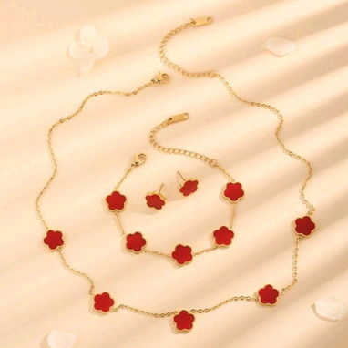 Juegos de collar aretes y pulso de flores trébol imitación van cleef de acero inoxidable - 2/7