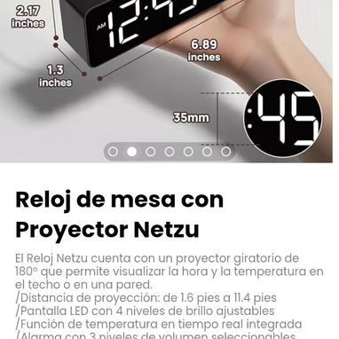 Reloj de mesa con Proyector Netzu. Proyector giratorio de 180° que permite visualizar la hora y la temperatura - Img 123840816