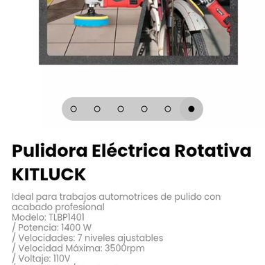 Pulidora Eléctrica Rotativa KITLUCK. Modelo: TLBP1401 - 6/6