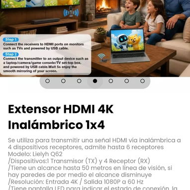 Extensor HDMI 4K Inalámbrico 1x4. Se utiliza para transmitir una señal HDMI vía inalámbrica a 4 dispositivos receptores - 4/7