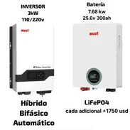Inversor Must 3000w 110v_220v Híbrido Bifásico Automático con batería 7.68 kw 25.6v 300ah LiFePO4 en 2600usd - Img 55843035