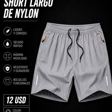 Short de nylon largo para hombres. Shorts de tela fresca con bolsillos. - Img 123858071