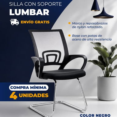 Silla con soporte Lumbar. Compra mínima 4 unidades. Domicilio Incluido. - 2/3