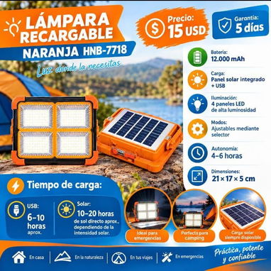 Lámpara solar recargable/ Lámpara con panel solar - 2/7