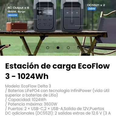 Estación de carga EcoFlow 3 - 1024Wh. Modelo: EcoFlow Delta 3 - 4/7