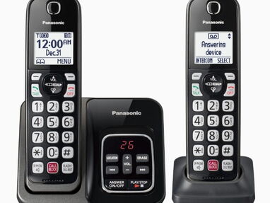 Panasonic Teléfono inalámbrico con contestador, bloque de llamadas, identificación de llamadas bilingüe, pantalla de alt - Img main-image