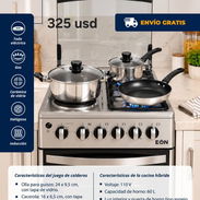 Combo de juego de calderos de 5 piezas de aluminio mas cocina híbrida de 20" Eón - Img 58186304