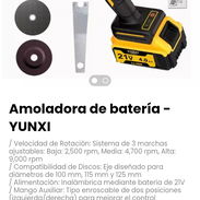 Amoladora de batería - YUNXI. Alimentación: Inalámbrica mediante batería de 21V - Img 54925056