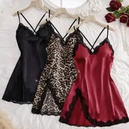 Vestido pijama con abertura lateral NEGRO-ANIMAL PRINT - Img 55548239