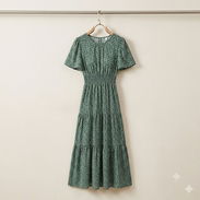 Vestido largo casual para mujer, estampado floral verde mangas cortas [Talla S] 25usd - Img 56122717