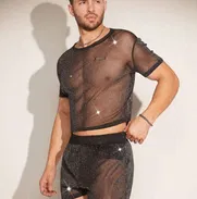 Conjunto de camisa y shorts de malla masculina - Img 50347318