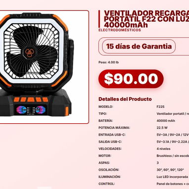 VENTILADOR DE MESA RECARGABLE VENTILADOR DE PEDESTAL VENTILADOR ENFRIADOR VENTILADOR RECARGABLE PORTÁTIL - 6/9