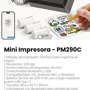 Mini Impresora - PM290C. Método de impresión: Térmica (solo imprime en negro) - Img 55179737
