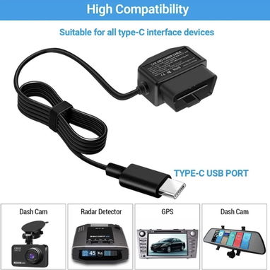 Cable de alimentación OBD2 OBD mejorado para cámara de salpicadero, adaptador OBD a tipo C USB OBDII Cable de carga de c - Img 113662528