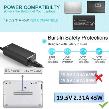 Cargador para laptop Dell Inspiron XPS 45W 19.5V 2.31A compatible con Dell Inspiron 15 5000 5555 5558 5559 3552, 5327432 - Img 123558627