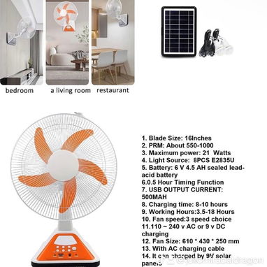 VENTILADORES RECARGABLES DE MESA CON PANEL SOLAR Y 2 BOMBILLOS, DURAN HASTA 16 H.NUEVO! - Img 124071248