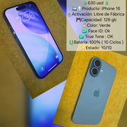 iPhone 16 Sim física con 100 de batería Venta o cambio x iPhone menor y vuelto - Img 56119740