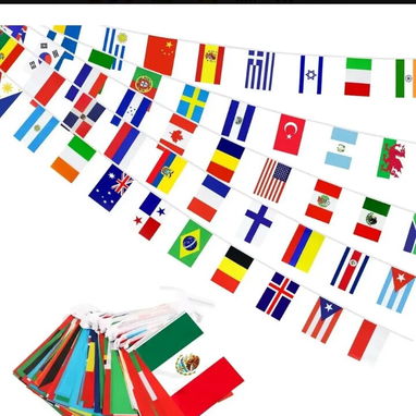 Banderas de 100 países del mundo, 30 metros de longitud y 100 banderillas de 14X21 cm. - Img 123547789