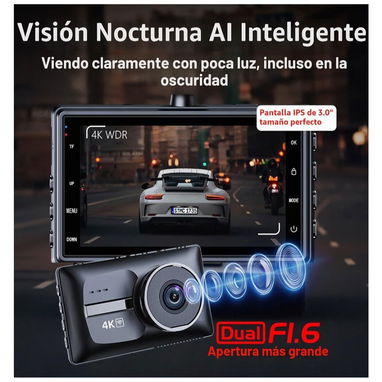 Cámara de tablero dual 4K+1080P para automóviles, WiFi de 5.8 GHz hasta 20 MB/s, visión nocturna WDR, IPS de 3 pulgadas - 4/4