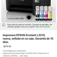 ❗️Impresora EPSON Ecotank L3210. Nueva en su caja. Incluye cables, juego de tintas y manual. Garantía de 15 días. - Img 56289979
