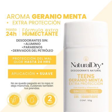 Desodorante Natural en Barra Teens Geranio Menta Extra Protección - Img 117359659