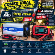 Combo Ideal para los Apagones Convertidor JMD de 12V-DC a 110V-AC, 2000W continuos, soporta picos de 4000W, Onda Pura - Img 57549865