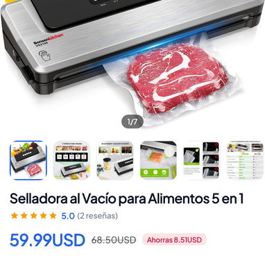 Selladora al Vacío para Alimentos 5 en 1 - 3/8