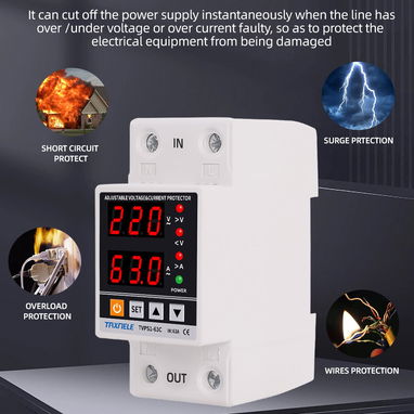 Braker y protector de alto y bajo voltage con relé y ajustable 63A 120V y 240v - 3/10