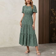 Vestido Midi Boho Verde Floral – Edición Smock Talla S 25 - Img 55365696