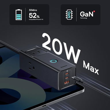 Regleta Baseus PD20W Con 3 Tomas AC + 3 Puertos USB Carga Rápida GaN 20W Para Hogar u Oficina 🔌⚡ Envío Disponible - Img 109381171