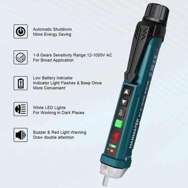 HANMATEK AC1 Detector de Voltaje ⚡ 12V‑1000V – Sin Contacto, Pantalla LCD, Linterna LED, Alarma Sonora/Luminosa, SensI - Img 123060988