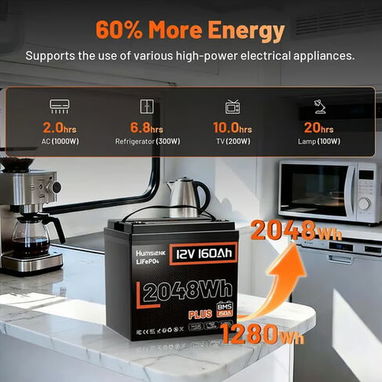 Batería Humsienk LiFePO4 12V 160Ah Group 24 2048Wh Para Respaldo En Casa - 5/6