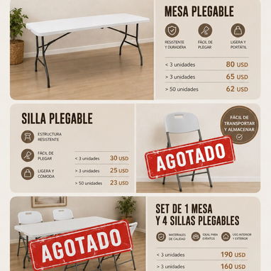 Mesas y Sillas Plegables. Perfecta para Eventos y Más - Img 124781761