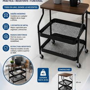 Carrito organizador multifuncional de 2 niveles con una mesa superior de madera (eh) - Img 56882464