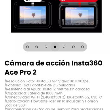 Cámara de acción Insta360 Ace Pro 2. Resolución: Foto: Hasta 50 MP, Video: 8K a 30 fps - 3/6
