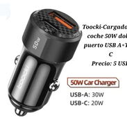 Toocki cargador de coche 50W doble puerto USB A + Tipo C Precio: 5 USD 58296067 - Img 55646824