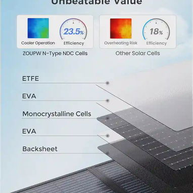 ZOUPW Panel solar portátil de 100 W para  cargar estaciónes de energía portátil - 3/4