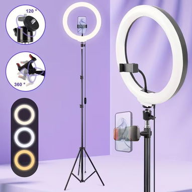 Aro de Luz LED RGB 12” con Trípode 63” y Soporte para Teléfono - Img 122988358