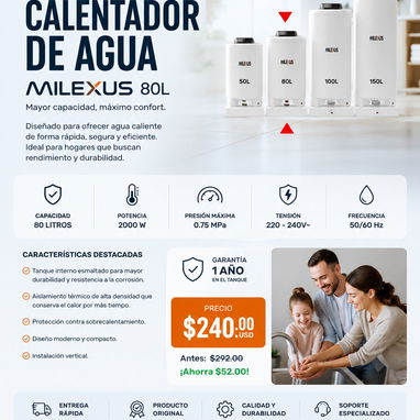 Calentador eléctrico milexus 30lt, 50lt y 80lt - Img 121626418