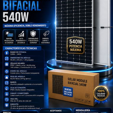☀️⚡ PANEL SOLAR BIFACIAL 540W – NUEVOS SELLADOS EN CAJA CON GARANTÍA ⚡☀️📲53321047 - 2/3