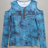Blusa Manga Larga Hombros Descubiertos Estilo Mezclilla - Img 57433398